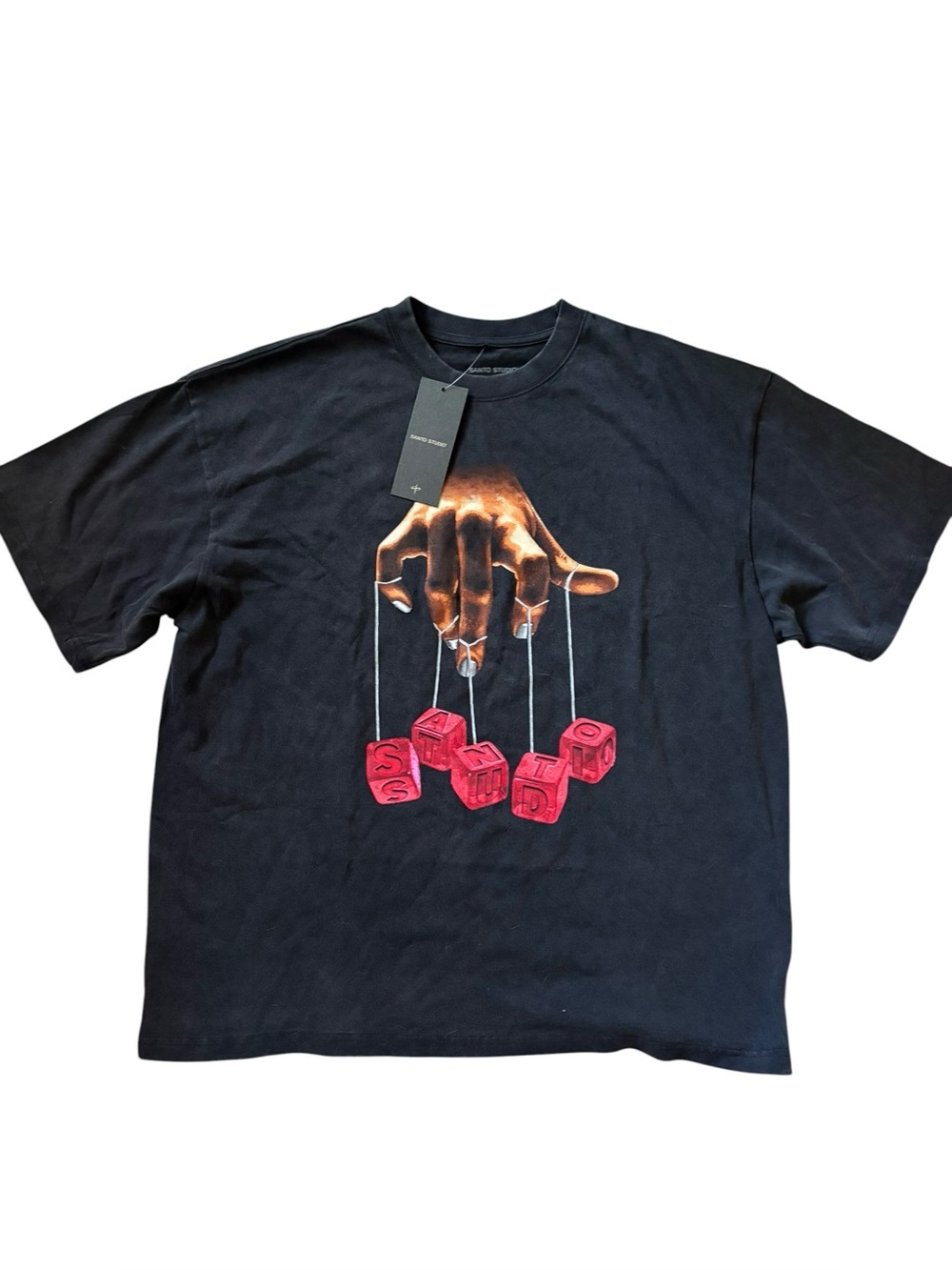 SANTO STUDIO 100% Cotton Dice Hand Drappo Tee XL Vintage Black NWT Streetwear